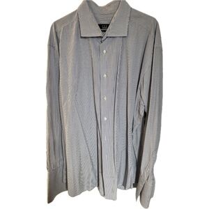 Ike Behar French cuff dress shirt, black and white check or windowpane, 17 1/2.